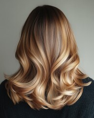 Fototapeta premium Back View of Woman with Ombré Hair from Dark Brown to Blonde