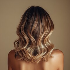 Back View of Woman with Ombré Hair from Dark Brown to Blonde

