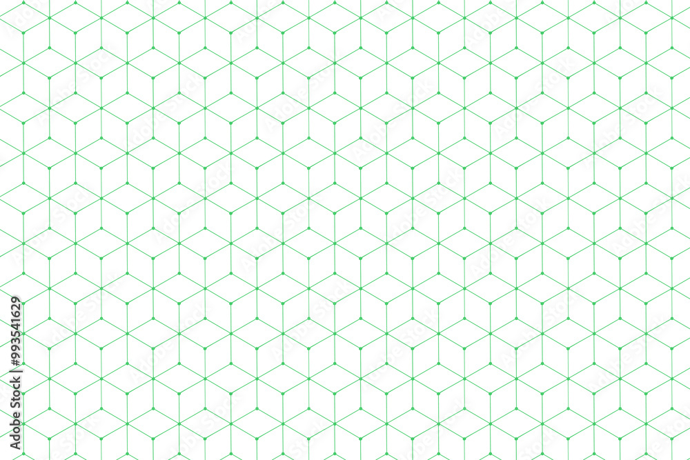 Poster 3d cubes pattern with blue lines and dots. vector illustration.