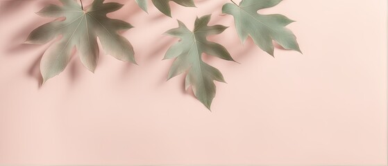 Green Leaves on Pink Background