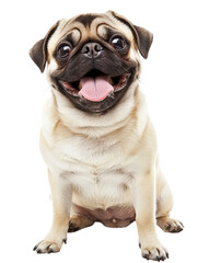 Joyful Pug Dog on Isolated White Background