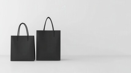 Shopping bags with Black Friday logos, 3D illustration, copy space for text,