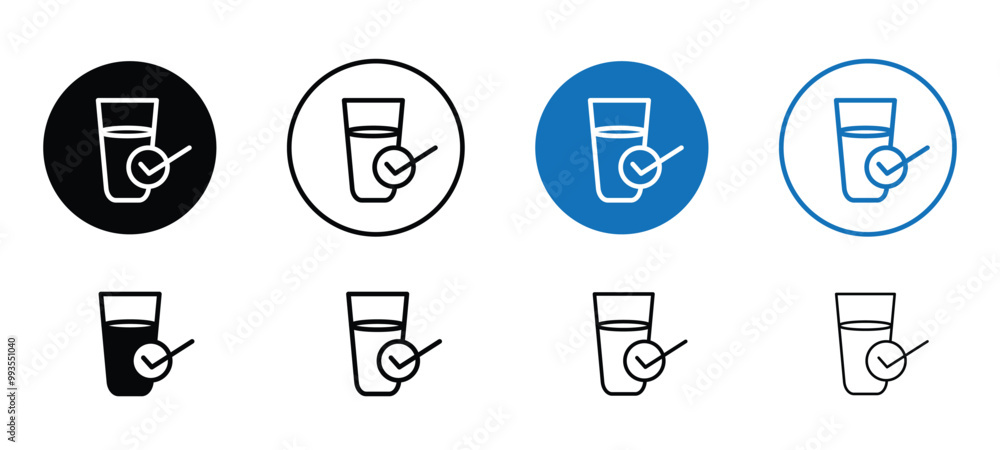 Poster set of drinking enough water icon in eight different styles with a glass in the middle. the circles 