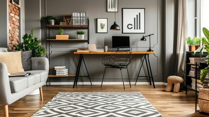 Stylish Living Room Home Office with Modern and Comfortable Furniture