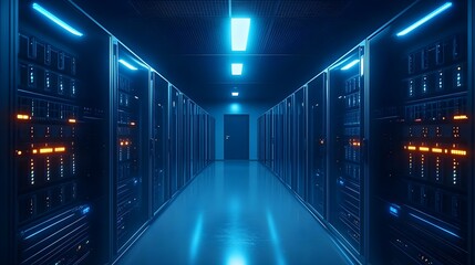 Fototapeta premium Modern Dark Data Center with Powerful Equipment