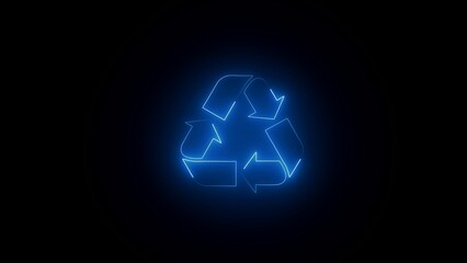 Recycling logo with neon blue light