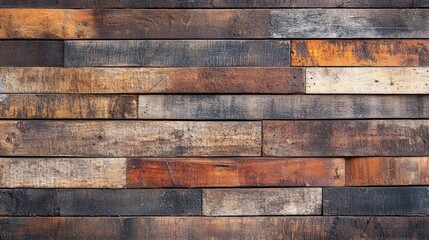 Rustic wooden wall with multicolored, aged planks in a textured arrangement, evoking vintage charm, natural warmth, and the beauty of reclaimed wood for decor and backgrounds