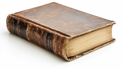 Obraz premium A classic hardcover book elegantly displayed on a clean white background, showcasing its timeless design and textured cover, inviting readers to explore its pages filled with knowledge, stories