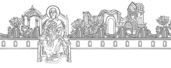 Obraz premium Blessed Virgin Mary. Coloring Christian page in Byzantine style
