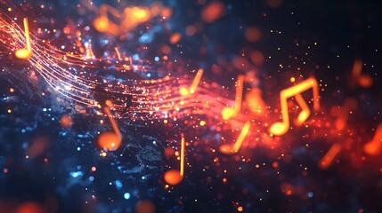 Obraz premium Ethereal Holographic 3D Music Notes Abstract Shape on Futuristic Background - Unique Sound Concept