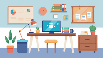 A dream home office with a computer, plants, and books.