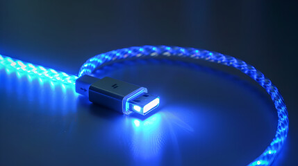 High-speed data cable with glowing fiber optic technology representing fast internet connectivity, futuristic communication, and advanced digital networks