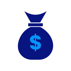 Money bag icon with dollar sign, simple and bold, representing wealth, savings, investments, financial security, rich blue color, minimalistic design, financial institutions, banking, funds.