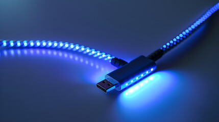 High-speed data cable with glowing fiber optic technology representing fast internet connectivity, futuristic communication, and advanced digital networks
