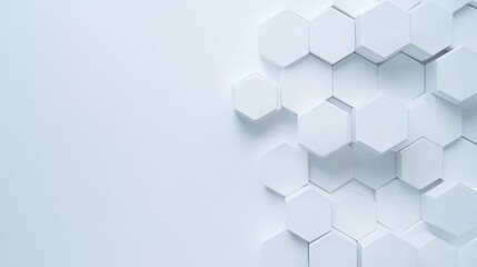 White background with white hexagons, minimalistic. 