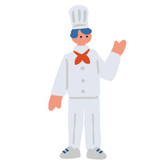 コックコートを着用した料理人のシンプルでフラットなイラスト
