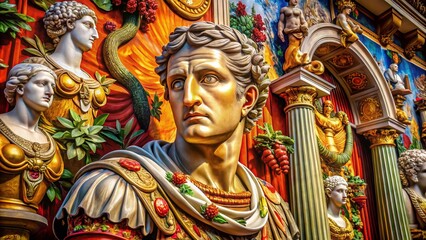 Obraz premium Stunning Julius Caesar Themed Wallpaper Featuring Ancient Roman Elements and Rich Historical Imagery