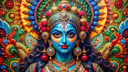 Obraz premium Stunning Kali Mata Wallpaper with Colorful Artistic Design for Spiritual and Cultural Inspiration