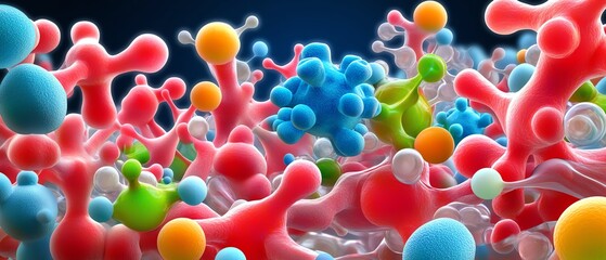 Colorful microscopic molecular structure.