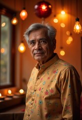 Fototapeta premium Diwali Celebration with Elderly Indian Man in Traditional Attire at Home