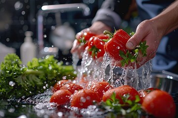 Washing Vegetables in a Sink