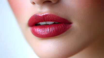 Fototapeta premium Close up view of beautiful woman lips. Fashion make up, beauty injections concept, cosmetology