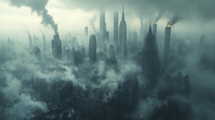 Cityscape Under a Smoggy Sky