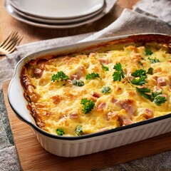 Cheesy Baked Ham and Pasta Casserole with a Golden Crust