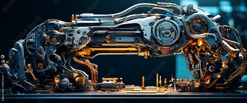 Poster a close-up of an intricate mechanical system featuring complex gears and components, highlighting pr