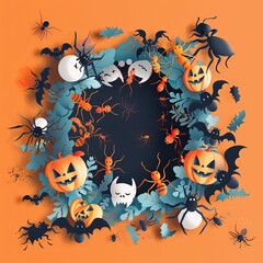 Flat lay Vector Illustration Halloween concept with ants, Happy Halloween