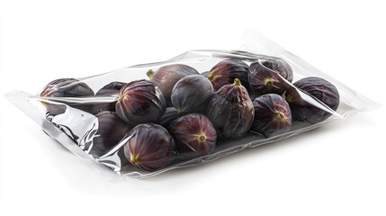 Obraz premium Transparent Standup Pouch Filled with Fresh Figs on a White Surface.