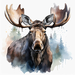 drawing of a moose painted in watercolors