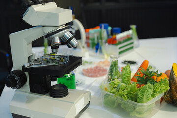 Microbiologist Working on Molecule Samples in Modern Food Science Laboratory, Control experts...
