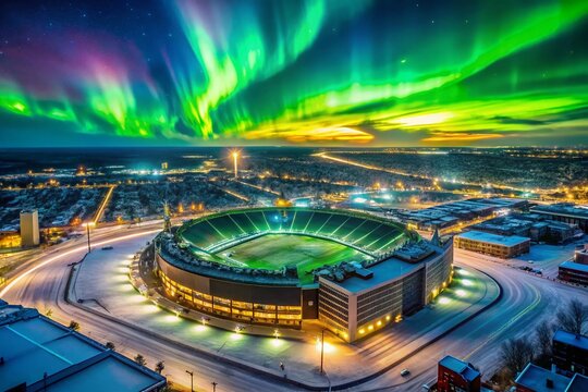 Stunning Northern Lights Over Lambeau Field in Green Bay, Wisconsin on a Clear Winter Night