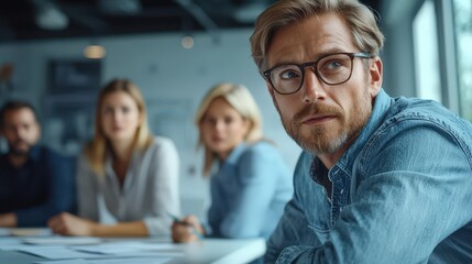 Obraz premium Business Team Meeting - Focused Professional Discussion