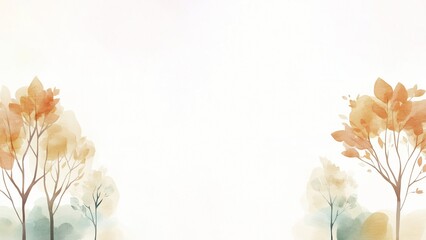 Simple and elegant abstract trees and leaves watercolor background, white background, horizontal banner.
For card, invitation, web, social media, presentation, slide show, marketing, advertising.