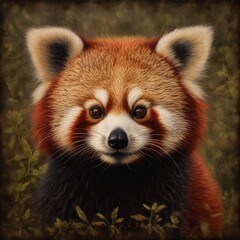 A close-up portrait of a red panda with expressive features.