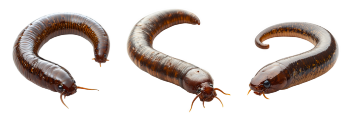 three large aquatic leeches transparent background