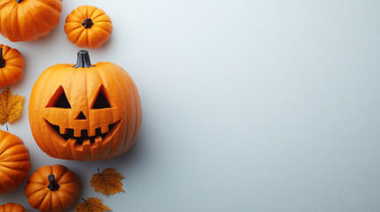 Carved pumpkin for Halloween on white background.