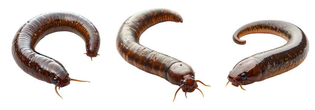 three large aquatic leeches transparent background