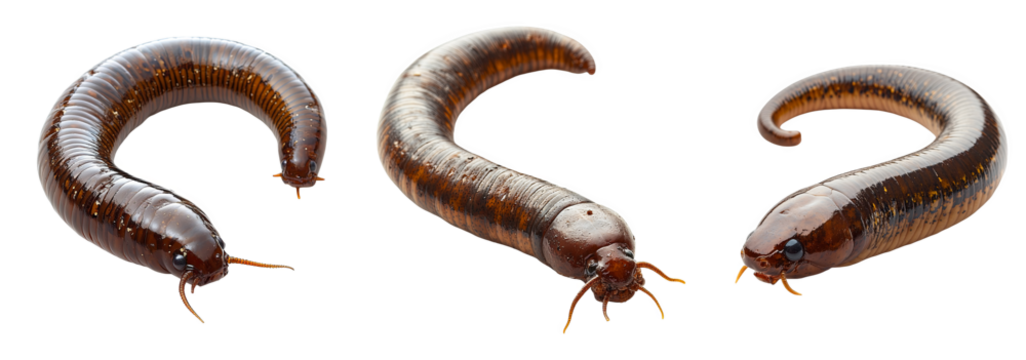 three large aquatic leeches transparent background