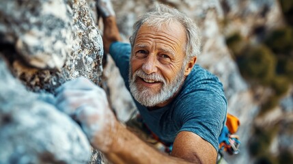 Active European Retiree Embracing Adventure with Rock Climbing Challenge