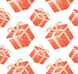 Festive seamless pattern with red gifts. Ideal for Christmas wrapping paper, holiday background, textile or seasonal decoration.