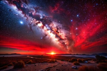 Fototapeta premium Stunning Red Quasar Illuminating the Cosmic Landscape in a Dazzling Display of Astronomical Beauty