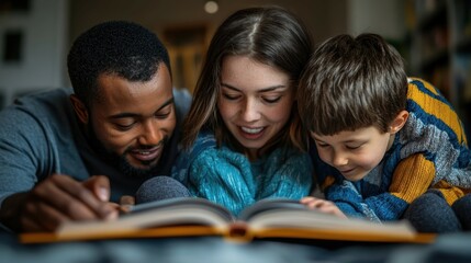 Obraz premium Inclusive Family Reading Time: Fostering Literacy with a Down Syndrome Member