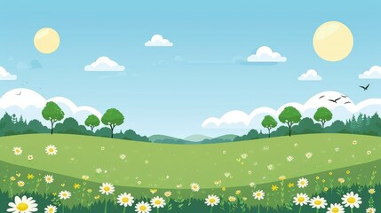 Sunny Meadow with Blooming Daisies