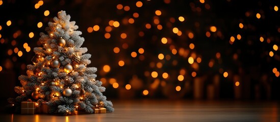 Enchanting Christmas Scene with Red Baubles and Bokeh Lights. Perfect for Christmas cards, newsletters and Christmas offers