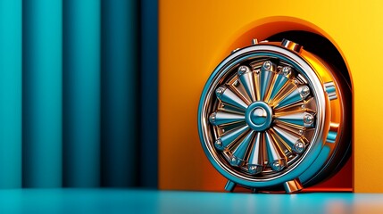 An abstract 3D design with circular elements, painted in teal and orange, radiates vibrancy.