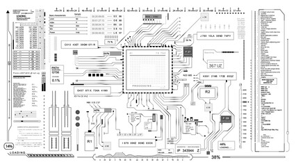 Motherboard user interface infographic elements HUD technological . white background Texture.HUD 2GFX Technology Sci Fi 2D texture.2