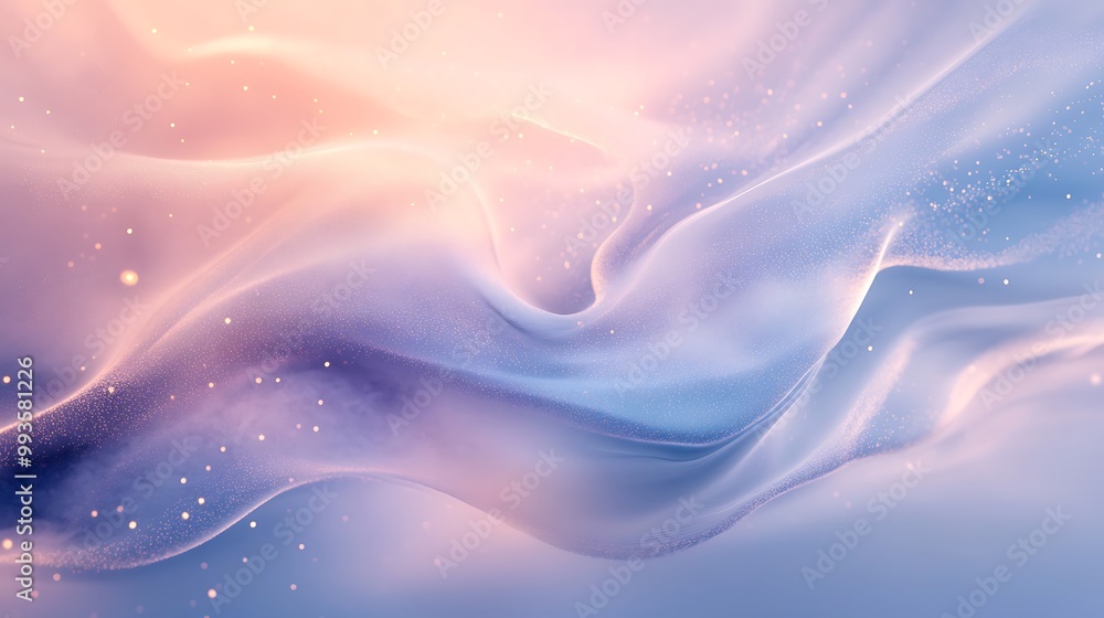 Poster abstract background with flowing pastel colors and sparkling particles.